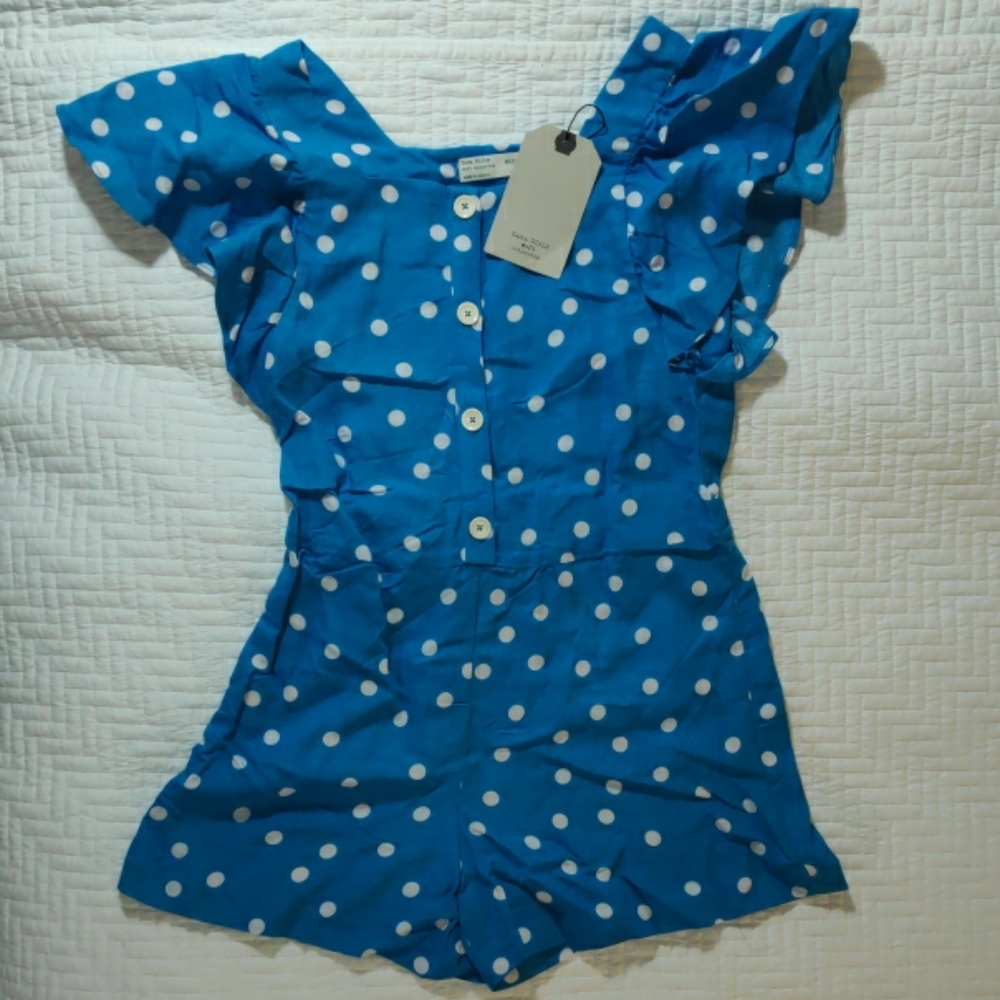 Cute Zara Girls Turquoise Polkadot Romper NWT  sz9